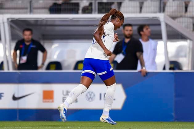 Grenoble, France - June 27: Grace Geyoro of France celebrates her goal during the Women s International Friendly, Länderspiel, Nationalmannschaft match between France and Brazil at Stade des Alpes on June 27, 2025 in Grenoble, France. (Photo by Eurasia Images) Grenoble Stade des Alpes France