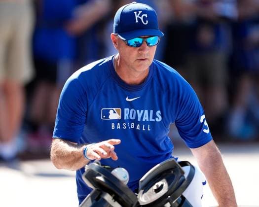 June 27, 2025: Kansas City Royals manager Matt Quatraro (33) does pregame ground ball drills against the Dodgers at Kauffman Stadium Kansas City, Missouri. CSM. Kansas City United States - ZUMAc04_ 20250627_zma_c04_025 Copyright: xJonxRobichaudx