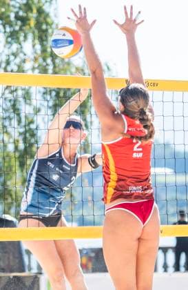 June 28, 2025, Geneva, Geneva, Switzerland: Geneva Switzerland, 06 28 2025: LIVIA STOLZ of Swiss team against to ZOE FLUCKIGER of Swiss team during Beach Pro Tour Futures - Geneva 2025 and took place at Rotunda of Mont-Blanc in Geneva. Geneva Switzerland - ZUMAd206 20250628_zip_d206_004 Copyright: xEricxDubostx