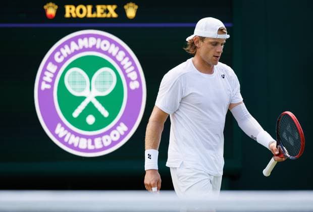Belgian Zizou Bergs pictured during a training session at the 2025 Wimbledon grand slam tennis tournament at the All England Tennis Club, in south-west London, Britain, Saturday 28 June 2025. BENOITxDOPPAGNE  x127994010x
