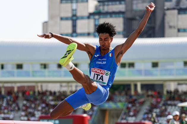Sport Themen der Woche KW26 Sport Bilder des Tages 2025-06-28 European Athletics Team Championships 1st Division 2025 MADRID, SPAIN - JUNE 28: Mattia Furlani of Italy competing in the Long Jump Men during Day 3 of the European Athletics Team Championships 1st Division 2025 at Estadio Vallehermoso on June 28, 2025 in Madrid, Spain. (Photo by Joris Verwijst BSR Agency) Madrid Spain Content not available for redistribution in The Netherlands directly or indirectly through any third parties. Copyright: xBSRxAgencyx