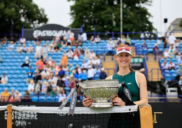 28th June 2025; Devonshire Park, Eastbourne, East Sussex, England; Lexus International Eastbourne, Day 6; Maya Joint (AUS) with the trophy after winning the Lexus International Eastbourne womens singles final match  ActionPlus12806259 HongboxChen