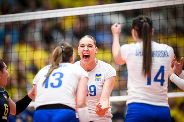 ÄNGELHOLM, SVERIGE 20250628 Ukraine s Anna Artyshuk ( 19) celebrates during the CEV Women s Volleyball European Golden League semifinal match between Ukraine and Sweden at Catena Arena, in Angelholm, Sweden, on June 28, 2025. ÄNGELHOLM SVERIGE x11566x