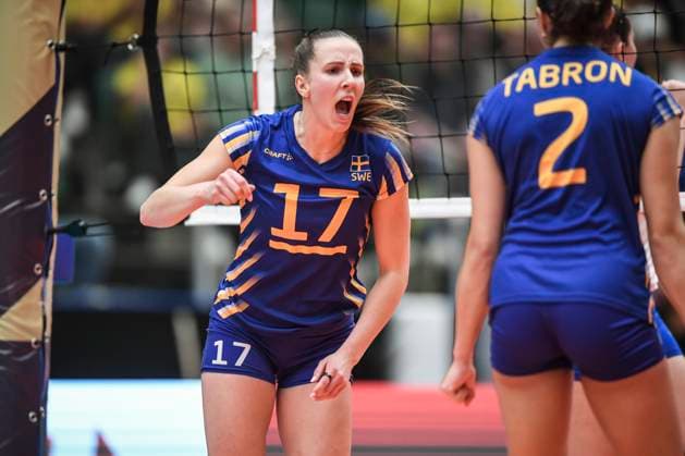 ÄNGELHOLM, SVERIGE 20250628 Swedenäs Anna Haak celebrates during the CEV Women s Volleyball European Golden League semifinal match between Ukraine and Sweden at Catena Arena, in Angelholm, Sweden, on June 28, 2025. ÄNGELHOLM SVERIGE x11566x
