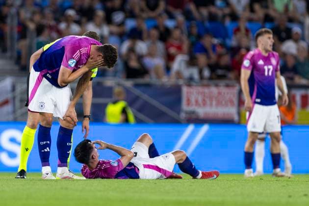 UEFA U21, U 21 Europameisterschaft, Finale: England - Deutschland; 28.06.2025 Eric Martel (Deutschland, 6), Paul Nebel (Deutschland, 20) bei der UEFA U21-Europameisterschaft im Finalspiel England - Deutschland, am 28.06.2025, National Football Stadium, Bratislava, Slowakei Copyright: xBEAUTIFULxSPORTS Meuselx