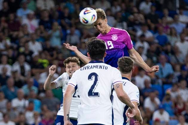 UEFA U21, U 21 Europameisterschaft, Finale: England - Deutschland; 28.06.2025 Nelson Weiper (Deutschland, 19) erzielt das Tor zum 1:2 bei der UEFA U21-Europameisterschaft im Finalspiel England - Deutschland, am 28.06.2025, National Football Stadium, Bratislava, Slowakei Copyright: xBEAUTIFULxSPORTS Meuselx