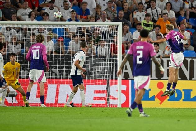 Bratislava, Narodny futbalovy stadion - Tehelne Pole, 28.06.25, SVK, Herren, UEFA U21, U 21 Europameisterschaft, Finale, England-Deutschland Bild: Nelson WEIPER (Deutschland) macht das Tor zum 2.1 UEFA regulations prohibit any use of photographs as image sequences and or quasi-video. Bratislava Slowakei