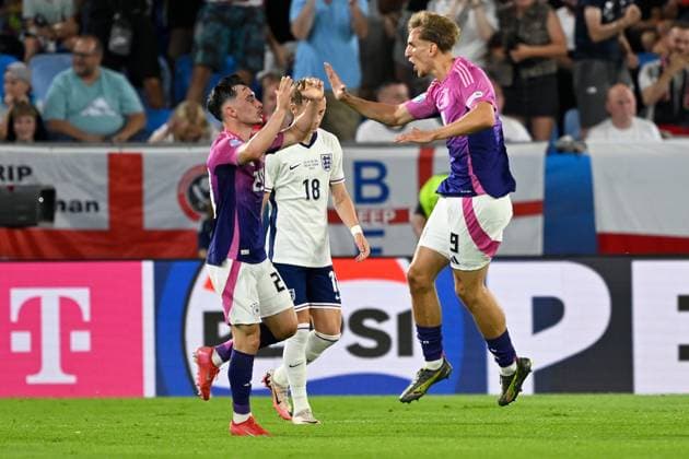 Bratislava, Narodny futbalovy stadion - Tehelne Pole, 28.06.25, SVK, Herren, UEFA U21, U 21 Europameisterschaft, Finale, England-Deutschland Bild: Nelson WEIPER (Deutschland) jubelt nach seinem Tor zum 2:1 UEFA regulations prohibit any use of photographs as image sequences and or quasi-video. Bratislava Slowakei