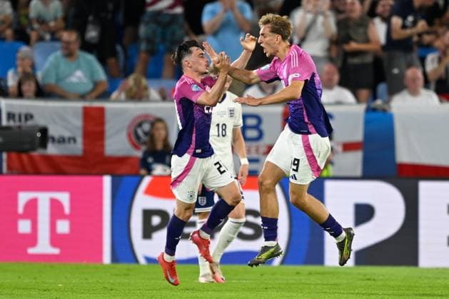 Bratislava, Narodny futbalovy stadion - Tehelne Pole, 28.06.25, SVK, Herren, UEFA U21, U 21 Europameisterschaft, Finale, England-Deutschland Bild: Nelson WEIPER (Deutschland) jubelt nach seinem Tor zum 2:1 UEFA regulations prohibit any use of photographs as image sequences and or quasi-video. Bratislava Slowakei