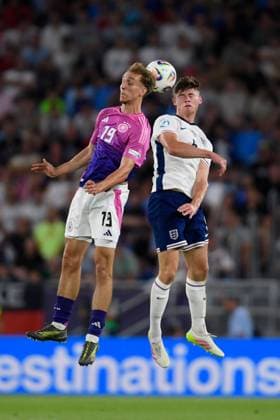 Nelson Weiper of Germany and Charlie Cresswell of England U21, U 21 England U21 v Netherlands U21, UEFA U21 Championship, Final, National Football Stadium, Bratislava, Slovakia - 28 Jun 2025Bratislava National Football Stadium Slovakia  Copyright: xAlexxNicodim Shutterstockx 15377260df