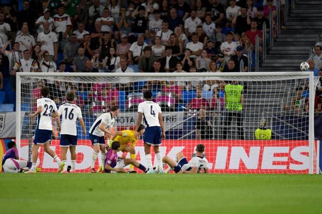 Paul Nebel of Germany sees their shot deflected and hit the bar England U21, U 21 v Netherlands U21, UEFA U21 Championship, Final, National Football Stadium, Bratislava, Slovakia - 28 Jun 2025Bratislava National Football Stadium Slovakia  Copyright: xAlexxNicodim Shutterstockx 15377260ee