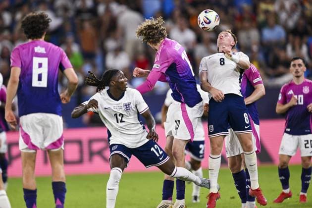 BRATISLAVA - Brooke Norton Cuffy of England U21, U 21 Nick Woltemade of Germany U21,Elliot Anderson of England U21 (l-r) at the National Football Stadium during the Under-21 European Championship, EM, Europameisterschaft final between Young England and Young Germany. ANP Hollandse Hoogte UEFA European Under-21 Championship 2025 Final 2024 25 xVIxANPxSportx xGerritxvanxKeulenxIVx 530653932 originalFilename: 530653932.jpg