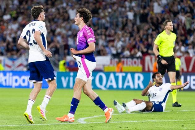 UEFA U21, U 21 Europameisterschaft, Finale: England - Deutschland; 28.06.2025 Merlin Röhl (Deutschland, 8) nach seinem Lattentreffer bei der UEFA U21-Europameisterschaft im Finalspiel England - Deutschland, am 28.06.2025, National Football Stadium, Bratislava, Slowakei Copyright: xBEAUTIFULxSPORTS Meuselx