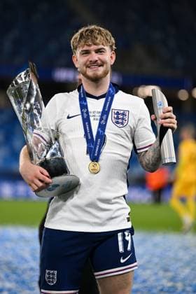 Harvey Elliott of England U21, U 21 with the UEFA Under 21 Euro 2025 Trophy and player of the match trophy England U21 v Netherlands U21, UEFA U21 Championship, Final, National Football Stadium, Bratislava, Slovakia - 28 Jun 2025Bratislava National Football Stadium Slovakia  Copyright: xAlexxNicodim Shutterstockx 15377260hg