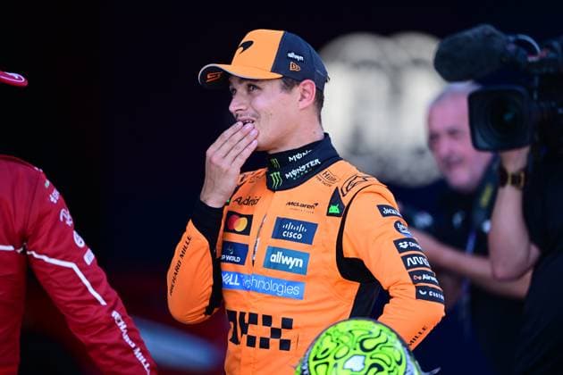 F1 Grand Prix of Austria - Qualifying Charles Leclerc of Scuderia Ferrari and Lando Norris of McLaren F1 Team celebrate after qualifying in Spielberg, Styria, Austria, on June 28, 2025, during the 12th round of the Formula 1 World Championship, WM, Weltmeisterschaft Spielberg Styria Austria  Copyright: xAndreaxDiodatox originalFilename:diodato-formula1250628_np6ua.jpg