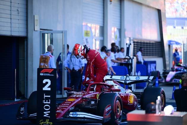 F1 Grand Prix of Austria - Qualifying Charles Leclerc of Scuderia Ferrari drives and celebrates after qualifying in the 12th round of the Formula 1 World Championship, WM, Weltmeisterschaft at the Red Bull Ring in Spielberg, Styria, Austria, on June 27, 2025. Spielberg Styria Austria  Copyright: xAndreaxDiodatox originalFilename:diodato-formula1250627_npX79.jpg