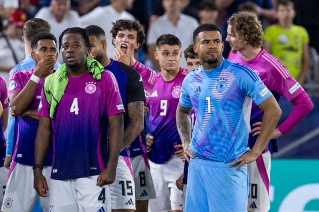 UEFA U21, U 21 Europameisterschaft, Finale: England - Deutschland; 28.06.2025 Bright Arrey-Mbi (Deutschland, 4), Noah Atubolu (Deutschland, 1) bei der UEFA U21-Europameisterschaft im Finalspiel England - Deutschland, am 28.06.2025, National Football Stadium, Bratislava, Slowakei Copyright: xBEAUTIFULxSPORTS Meuselx
