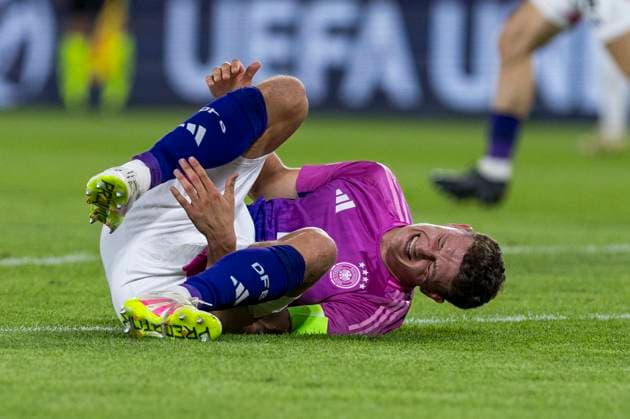 UEFA U21, U 21 Europameisterschaft, Finale: England - Deutschland; 28.06.2025 Eric Martel (Deutschland, 6) mit Schmerzen am Boden bei der UEFA U21-Europameisterschaft im Finalspiel England - Deutschland, am 28.06.2025, National Football Stadium, Bratislava, Slowakei Copyright: xBEAUTIFULxSPORTS Meuselx