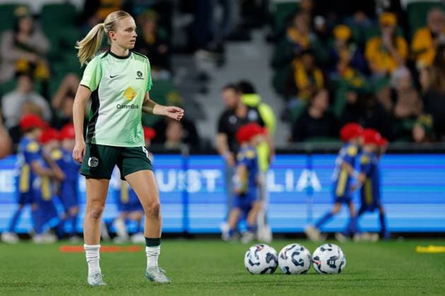 SOCCER AUSTRALIA SLOVENIA, Kaitlyn Torpey of Australia is seen warming up before the Women s friendly international soccer match between Australia and Slovenia at HBF Park in Perth, Sunday, June 29, 2025. ( NO ARCHIVING, EDITORIAL USE ONLY PERTH WESTERN AUSTRALIA AUSTRALIA  Copyright: xRICHARDxWAINWRIGHTx 20250629120263745680