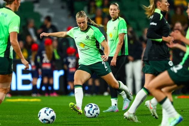 Courtney Nevin (2 Australia) warms up prior to the Women?s International Friendly, Länderspiel, Nationalmannschaft game between Australia and Slovenia at HBF Park in Perth, Australia. (Ramiro Larguia SPP) Copyright: xRamiroxLarguiax xSPPx spp-en-RaLaSp-AUSvsSLO0008