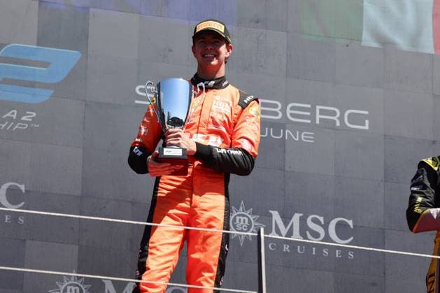 Richard Verschoor (MP Motorsport, Formel 2) gewinnt Feature Race, Podium, Grosser Preis von Oesterreich, Motorsport, Herren, Formel 1, 29.06.2025 Spielberg Steiermark Oesterreich