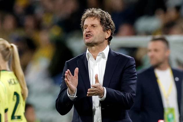 SOCCER AUSTRALIA SLOVENIA, Joe Montemurro, head coach of of Australia is seen during the Women s friendly international soccer match between Australia and Slovenia at HBF Park in Perth, Sunday, June 29, 2025. ( NO ARCHIVING, EDITORIAL USE ONLY PERTH WESTERN AUSTRALIA AUSTRALIA  Copyright: xRICHARDxWAINWRIGHTx 20250629173874019680
