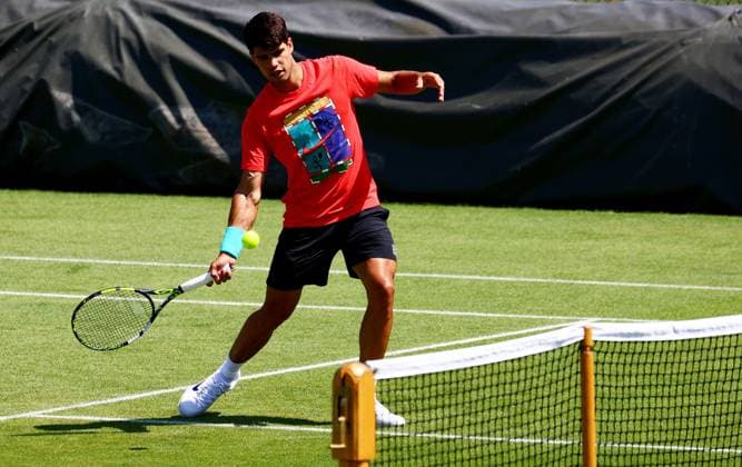 Carlos Alcaraz during practice. Wimbledon Tennis Championships, Sunday Practice, The All England Lawn Tennis and Croquet Club, London, UK - 29 Jun 2025London The All England Lawn Tennis and United Kingdom  Copyright: xJamesxMarsh Shutterstockx 15378355ac