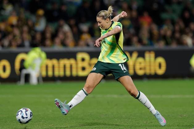 SOCCER AUSTRALIA SLOVENIA, Alanna Kennedy of of Australia in action during the Women s friendly international soccer match between Australia and Slovenia at HBF Park in Perth, Sunday, June 29, 2025. ( NO ARCHIVING, EDITORIAL USE ONLY PERTH WESTERN AUSTRALIA AUSTRALIA  Copyright: xRICHARDxWAINWRIGHTx 20250629182666087217