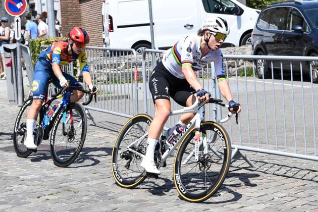 Belgian 2025 National Championship Binche 29 06 2025 BINCHE, BELGIUM - JUNE 29 : MOORS Fleur of Lidl - Trek and KOPECKY Lotte of Team SD Worx - Protime pictured in action during the Women Elite cycling road race of the Belgian National Championships 2025 an UCI National Championships cycling race of 132,8 km with start in Binche and finish in Binche on June 29, 2025 in Binche, Belgium, 29 06 2025 Binche Belgium  Copyright: xMarcxGoyvaertsx