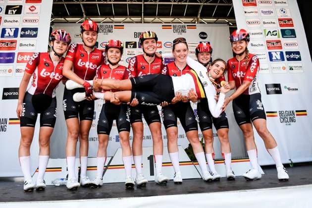 Belgian 2025 National Championship Binche 29 06 2025 BINCHE, BELGIUM - JUNE 29 : BOELS Dina of Lotto Ladies winning the Women Elite U23 cycling road race of the Belgian National Championships 2025 an UCI National Championships cycling race of 132,8 km with start in Binche and finish in Binche on June 29, 2025 in Binche, Belgium, 29 06 2025 Binche Belgium  Copyright: xMarcxGoyvaertsx