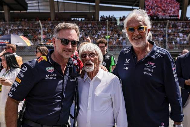FORMULA 1 - GP of Austria 2025 SPIELBERG,AUSTRIA,29.JUN.25 - MOTORSPORTS, FORMULA 1 - Grand Prix of Austria, Red Bull Ring. Image shows team principal Christian Horner (Red Bull Racing), Bernie Eccelstone and team principal Flavio Briatore(Alpine).  GEPAxpictures xMatthiasxTrinkl