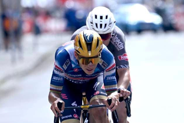 Belgian 2025 National Championship Binche 29 06 2025 BINCHE, BELGIUM - JUNE 29 : Evenepoel Remco of Soudal Quick-Step and Philipsen Jasper of Alpecin - Deceuninck during the Men Elite cycling road race of the Belgian National Championships 2025 an UCI National Championships cycling race of 230 km with start in Binche and finish in Binche on June 29, 2025 in Binche, Belgium, 29 06 2025 Binche Belgium  Copyright: xNicoxVereeckenx