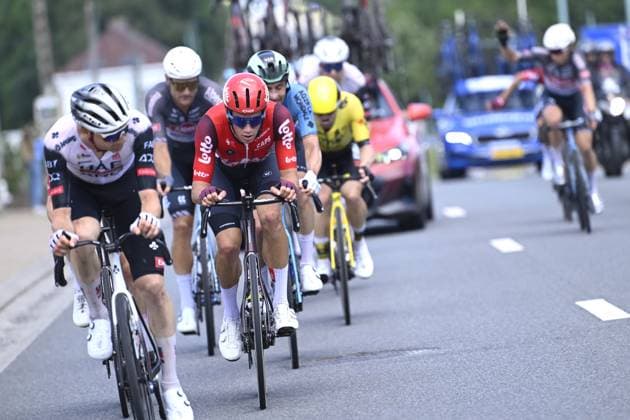 Belgian Alec Segaert of Lotto Cycling Team pictured in action during the men s elite road race of the Belgian Cycling Championships, 230km from and to the Grand Place square in Binche on Sunday 29 June 2025. POOLxNICOxVEREECKEN  x128059741x