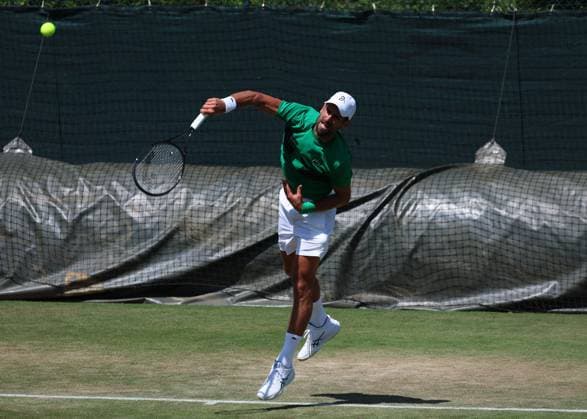 29th June 2025; All England Lawn Tennis and Croquet Club, London, England; Wimbledon Tennis Tournament, Practice Day; Seven-time Wimbledon Champion Novak Djokovic (SRB) practising on the Aorangi courts  ActionPlus12806759 JohnxPatrickxFletcher