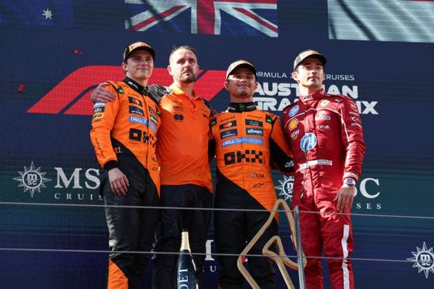 81 Oscar Piastri (AUS, McLaren F1 Team), 4 Lando Norris (GBR, McLaren F1 Team), 16 Charles Leclerc (MCO, Scuderia Ferrari HP), F1 Grand Prix of Austria at Red Bull Ring on June 29, 2025 in Spielberg, Austria. (Photo by HOCH ZWEI) Spielberg Austria
