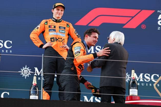 4 Lando Norris (GBR, McLaren F1 Team), Bernie Ecclestone (GBR), F1 Grand Prix of Austria at Red Bull Ring on June 29, 2025 in Spielberg, Austria. (Photo by HOCH ZWEI) Spielberg Austria