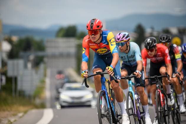 Czech and Slovak national Road cycling, Rad, Radsport, Strasse championships 2025 Banovce nad Bebravou, road cycling, men elite, Mathias Vacek leads group, on June 29, 2025, Banovce nad Bebravou, Slovakia. (CTKxPhoto JanxBrychta) CTKPhotoF202506290009701  CTKPhotoF202506290009701