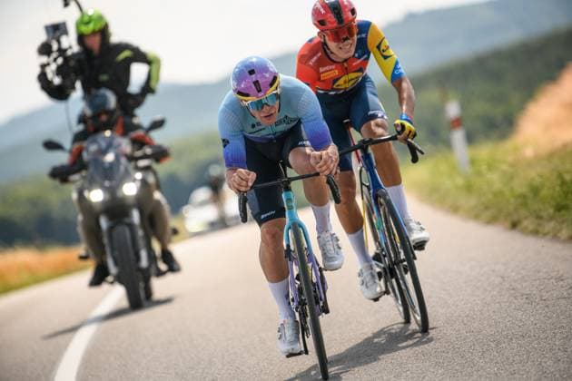 Czech and Slovak national Road cycling, Rad, Radsport, Strasse championships 2025 Banovce nad Bebravou, road cycling, men elite, Lukas Kubis (left) and Mathias Vacek (right) attacks, on June 29, 2025, Banovce nad Bebravou, Slovakia. (CTKxPhoto JanxBrychta) CTKPhotoF202506290009901  CTKPhotoF202506290009901