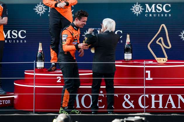 4 Lando Norris (GBR, McLaren F1 Team), Bernie Ecclestone (GBR), F1 Grand Prix of Austria at Red Bull Ring on June 29, 2025 in Spielberg, Austria. (Photo by HOCH ZWEI) Spielberg Austria