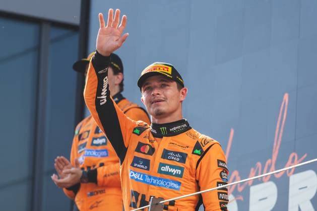 June 29, 2025, Spielburg, Austria: Lando Norris of Great Britain and McLaren F1 Team waves while on the podium during Formula One Austrian Grand Prix at the Red Bull Ring. Spielburg Austria - ZUMAs197 20250629_aaa_s197_134 Copyright: xJayxHiranox