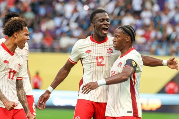 June 29th, 2025: Canada forward Jonathan David (10) celebrates a goal in the first half during a CONCACAF Gold Cup quarterfinals soccer match between Canada and Guatemala at US Bank Stadium in Minneapolis, MN. -CSM. Minneapolis USA - ZUMAc04_ 20250629_zma_c04_139 Copyright: xStevenxGarciax