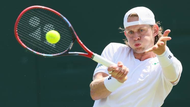 Belgian Zizou Bergs pictured in action during a tennis match against South African Harris, in the first round of the men s singles at the 2025 Wimbledon grand slam tournament, Monday 30 June 2025 at the All England Tennis Club, in South-West London, Britain. BENOITxDOPPAGNE  x128123855x