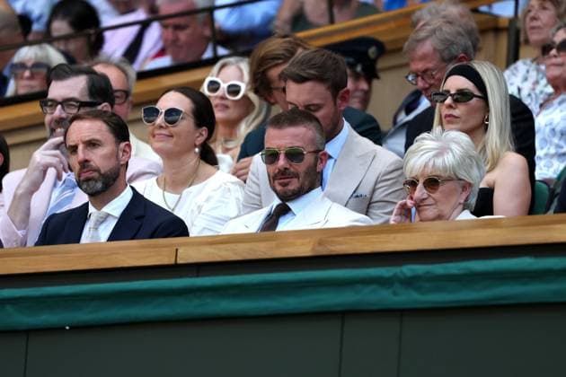 30th June 2025; All England Lawn Tennis and Croquet Club, London, England; Wimbledon Tennis Tournament, Day 1; Sir David Beckham sitting in the royal box alongside his mum Sandra West and former England manager Sir Gareth Southgate  ActionPlus12807222 JohnxPatrickxFletcher