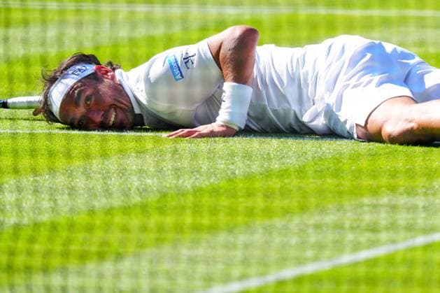 Fabio Fognini falls during his first round match Wimbledon Tennis Championships, Day 1, The All England Lawn Tennis and Croquet Club, London, UK - 30 Jun 2025London The All England Lawn Tennis and United Kingdom  Copyright: xJavierxGarcia Shutterstockx 15378843gw