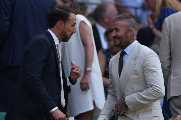 June 30, 2025, London, Celestynow, England: SIR GARETH SOUTHGATE and SIR DAVID BECKHAM of England in the Royal Box in the All England Lawn Tennis and Croquet Club during the Championships 2025 at Wimbledon AELTC in London. Branstine lost 1:6, 5:7 London England - ZUMAc278 20250630_zsp_c278_015 Copyright: xMarcinxCholewinskix