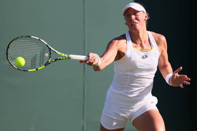 Belgian Yanina Wickmayer pictured in action during a tennis match against Mexican Zarazua, in the first round of the women s singles at the 2025 Wimbledon grand slam tournament, Monday 30 June 2025 at the All England Tennis Club, in South-West London, Britain. BENOITxDOPPAGNE  x128138258x