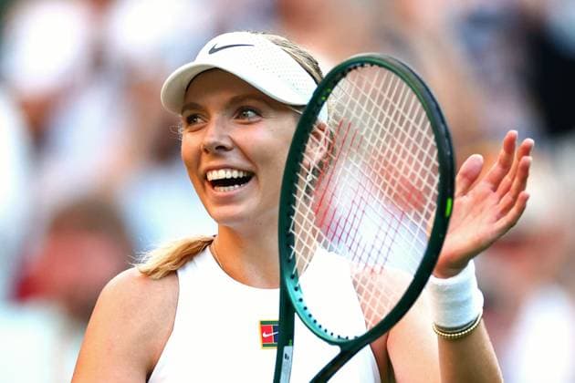 Katie Boulter celebrates victory in her first round match Wimbledon Tennis Championships, Day 1, The All England Lawn Tennis and Croquet Club, London, UK - 30 Jun 2025London The All England Lawn Tennis and United Kingdom  Copyright: xJamesxMarsh Shutterstockx 15378842hi