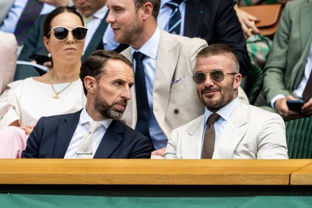 250630 Former England national football team manager Sir Gareth Southgate and Sir David Beckham during day 1 of Wimbledon on June 30, 2025 in London. Photo: Petter Arvidson BILDBYRAN kod PA PA1043 tennis wimbledon day 1 bbeng Copyright: PETTERxARVIDSON BB250630PA078