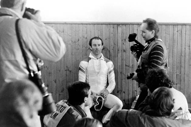 850210 Alpint, VM: Ingemar Stenmark, Sverige deppar efter att ha brutit i storslalom. *** 850210 Alpine skiing, World Championships Ingemar Stenmark, Sweden depressed after breaking in giant slalom  Copyright: BILDBYRAN BB850210BB024