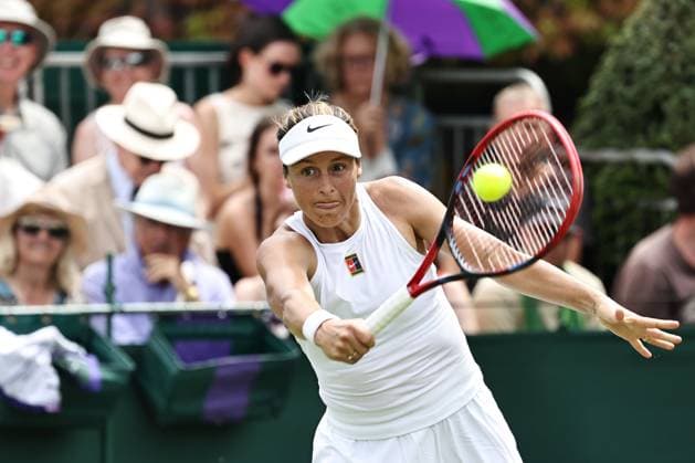 Tatjana Maria, GER, during first round of 2025 All England Lawn Tennis Championships at Wimbledon, womens singles, London, 01 07 2025; -